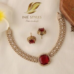 Red and Gold AD Necklace Set with adjustable Backrope
